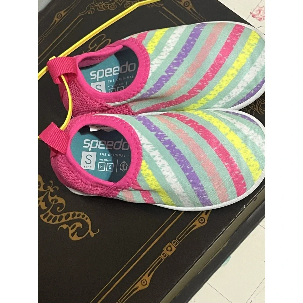 Speedo Kids Beach Booties Water Shoes Pink Striped‎ Small 5-6